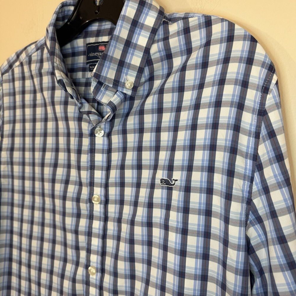 Vineyard Vines Blue Plaid Long Sleeve Button Down Slim Fit Whale Shirt‎ Men's S